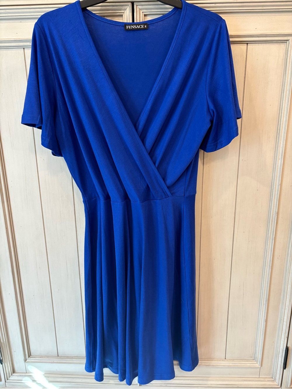Cobalt Blue Faux-Wrap Midi Dress